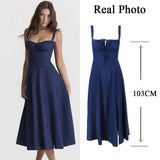 Suninheart Full Lining Elegant Lace Up Holiday Party Dresses Midi Sexy Spaghetti Strap Split Dress White Summer Dress Women 2023