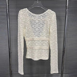 DEAT 2026 Spring New Lace Jacquard Bow Tie Backless Base Shirt For Women Versatile Long Sleeve Casual Pullover Female 11A08473