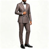 Men's Jacquard 2 Piece Suits Slim Fit Double Breasted Suit Jacket Pants Set Casual Wedding Casual Business