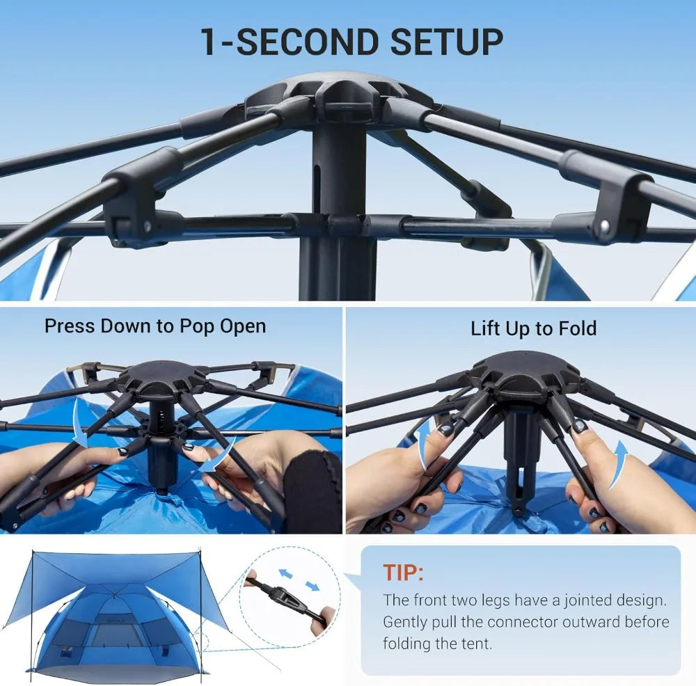 4-6 Person Pop Up Beach Tent with 360° Removable Canopy, UPF 50+ Sun Shelter, Automatic Setup, Portable Cabana for Outdoor