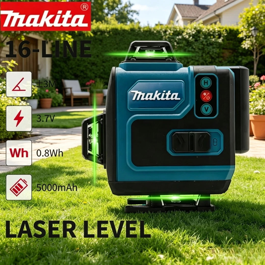 Makita 18V Battery,16Lines4D Green Laser Level, 360°Self Leveling High Precision Horizontal Vertical Cross Line For Construction