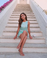 Sequin Backless Mini Dress For Women Sexy Sleeveless High Waist Bodycon Short Dresses 2026 Party Club Beach Vacation Outfits