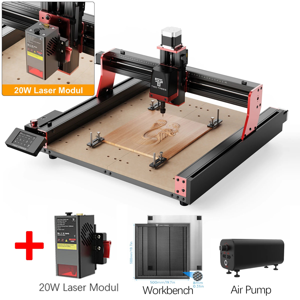 Twotrees 3-Axis/4-Axis CNC Router Milling Cutting Machine TTC450 PRO  Jewelry Engraver For Wood Acrylic PCB PVC MDF Metal