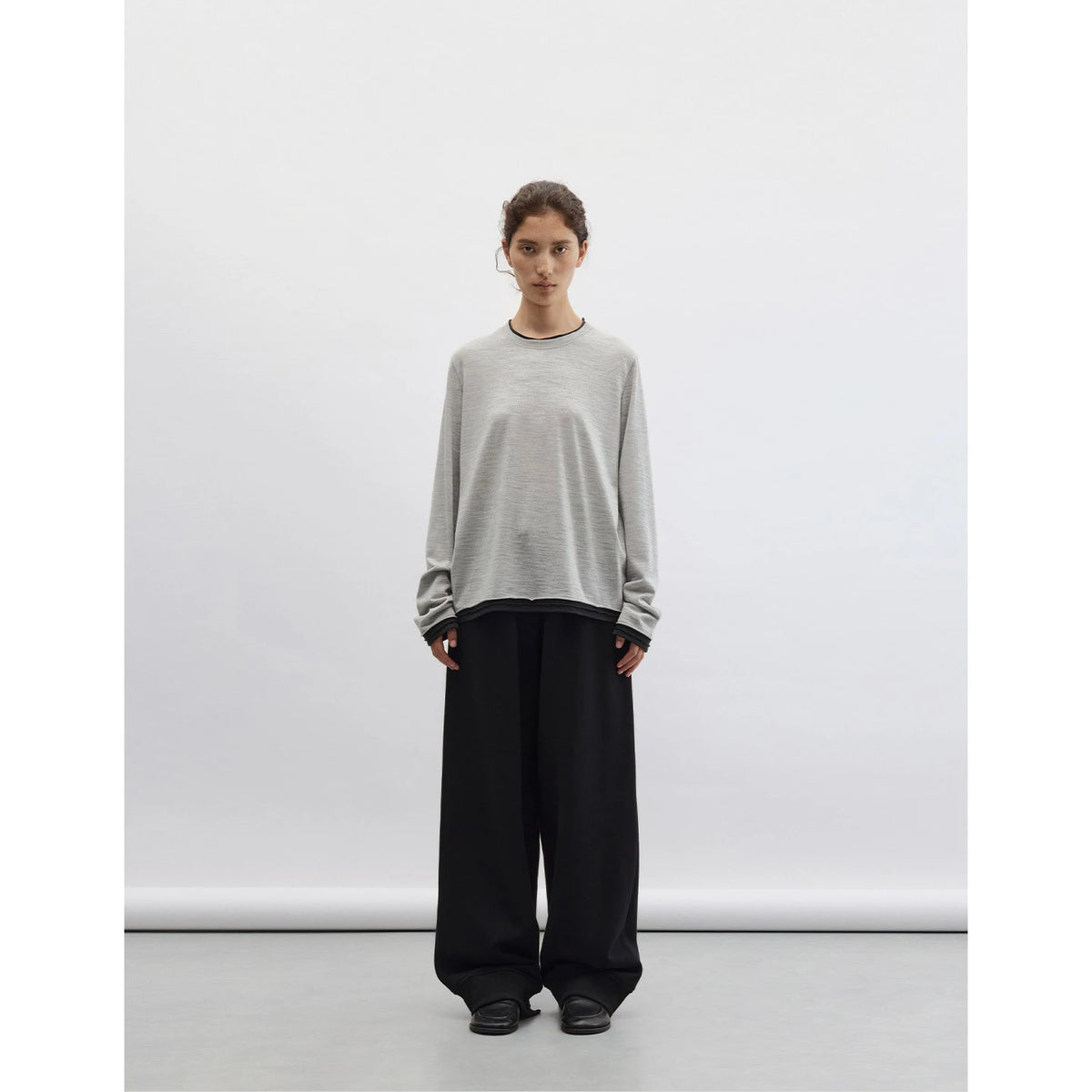 100% Wool~Fake Two-Piece T-Shirt, Women's Long-Sleeved Top, Soft and Loose base layer