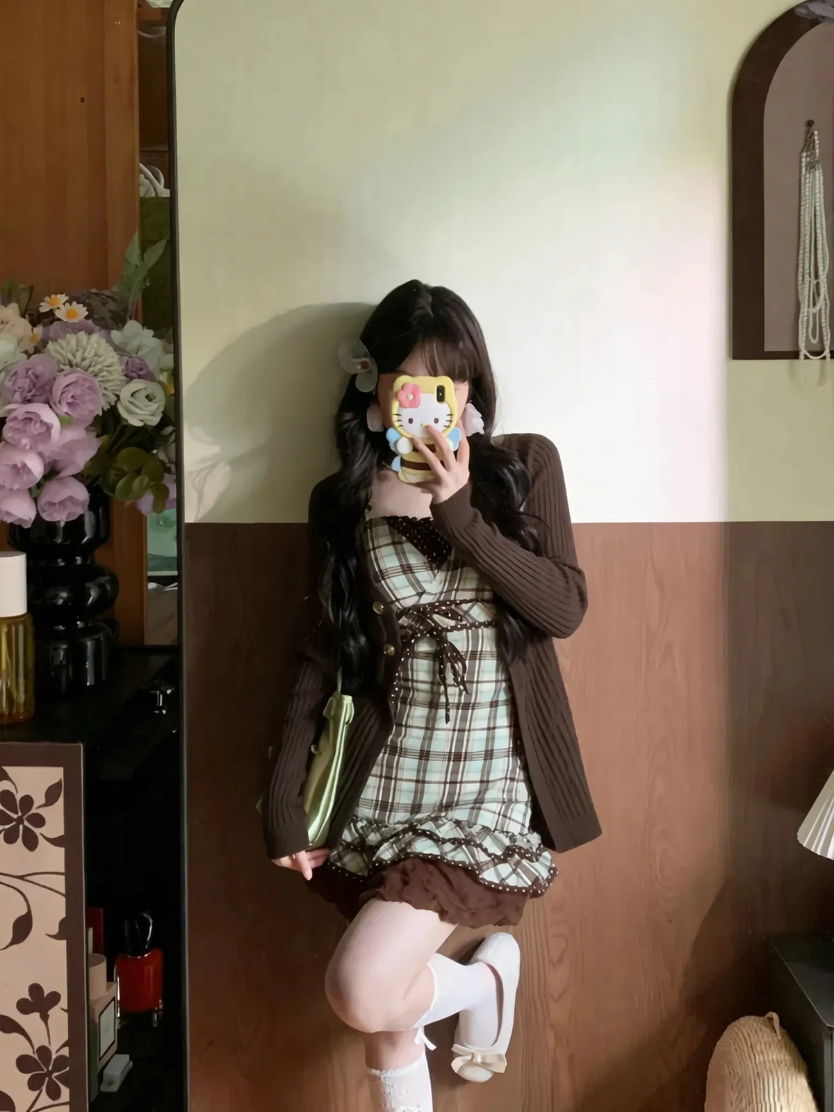 Vintage Dresses 3Piece Set Y2k 2000s Woman Clothes Hot Sweet Harajuku Coat+Plaid Top+Mini Skirt Kawaii Japanese Sexy Summer Chic