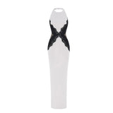 Elegant Lace Patchwork Luxury Party Dresses For Women Hollow Out Backless Slim High Split Maxi Dress Lady Holiday Evening Gowns