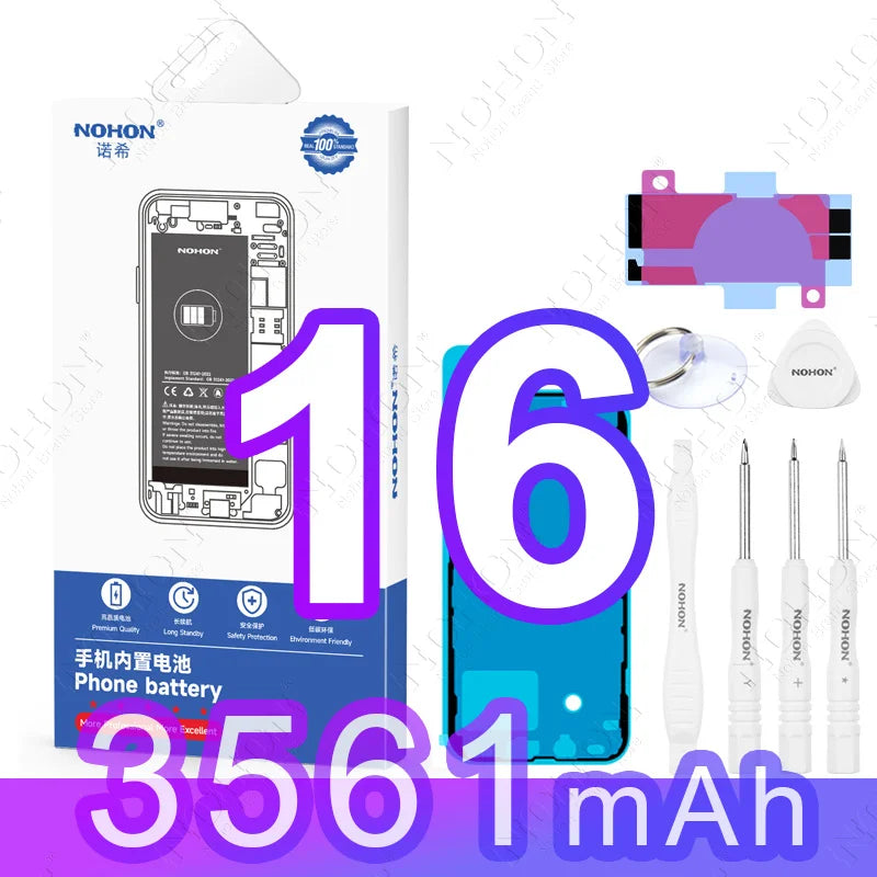 NOHON High Capacity Battery for iPhone 12 Pro Max 13 Mini 14 Plus 15 16 0 Cycle Replacement Li-ion Polymer Bateria with Tools
