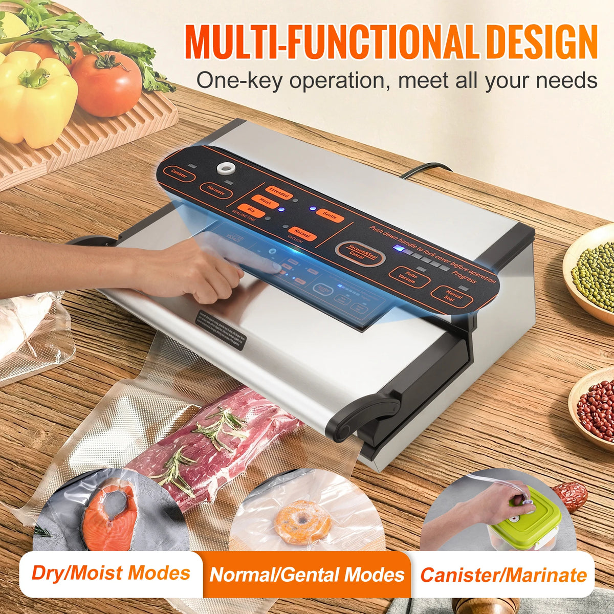 SucceBuy Commercial Vacuum Sealer Machine Multifunction Automatic Food Packaging with Bag Roll Storage Cutter for Home Kitchen