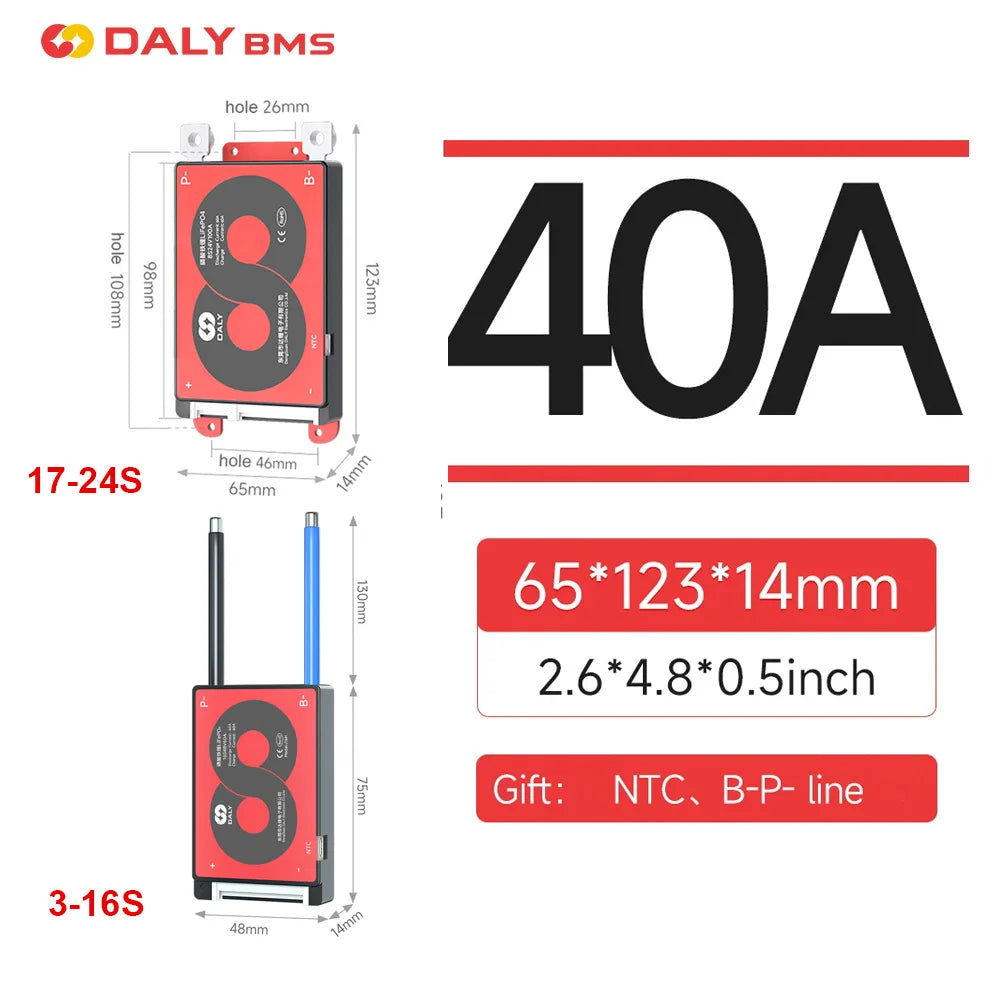 Daly Hardware BMS 12V-72V 15A 20A 40A 60A 100A 150A 200A Li-ion LiFePo4 3S 4S 6S 7S 8S 12S 13S 14S 16S 17S 20S 24S NTC Balance
