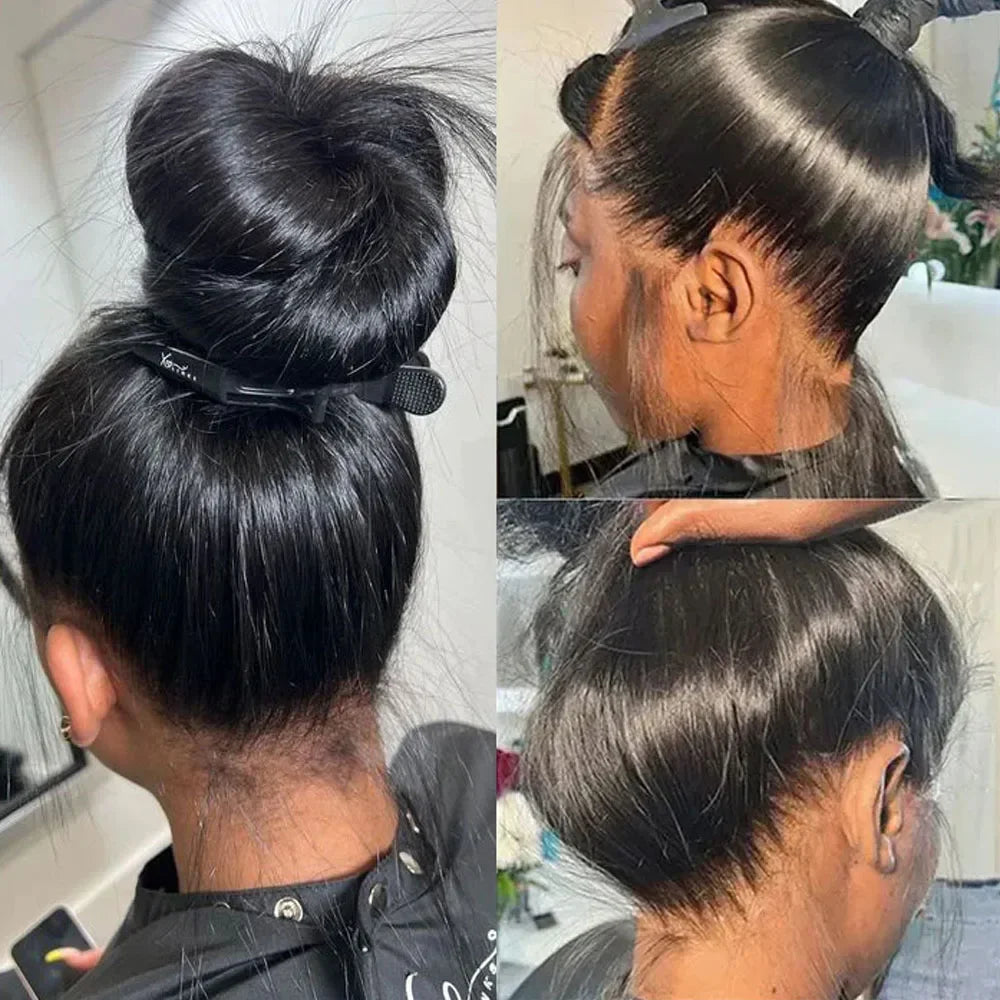360 Full Hd Lace Wig Invisible Drawstring Glueless Wig Straight Human Hair Natural Color 220 Density Pre Plucked Ready To Wear
