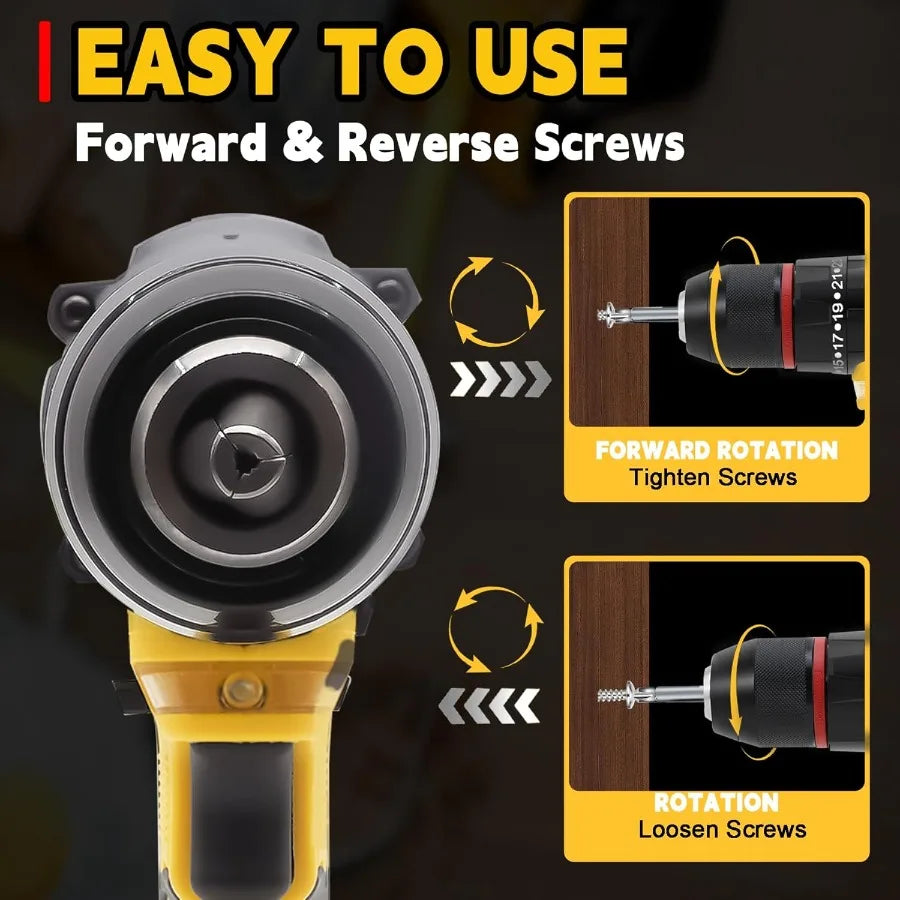 21V Brushless Cordless Drill with 2 Batteries and Fast Charger for Home and Professional Use 1/2 Inch Keyless Chuck Up to 450 I