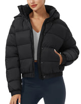 Pioneer Camp Women's Winter Cropped Puffer Jacket with Hood Waterproof Short Warm Quilted Jacket Puffy Bubble Coat Outerwear