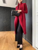 Miyake Pleated Women's Long Jacket 2025 Winter Turn-down Collar Pen Stitch Long Sleeve Windbreaker Loose Oversize Cardigan Coats