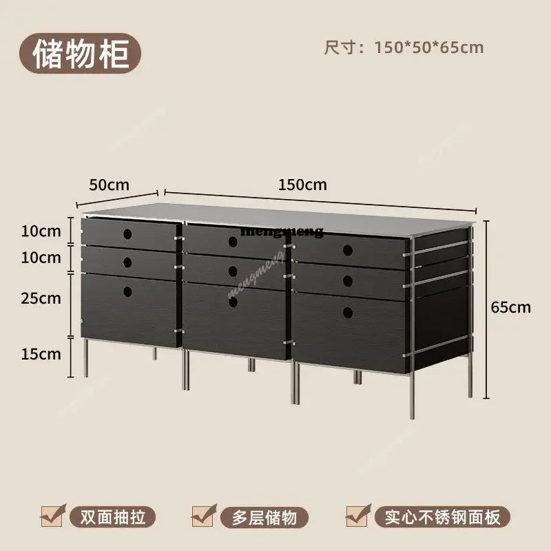 A139 Stainless steel solid wood chest cabinet household multi-layer storage storage living room locker