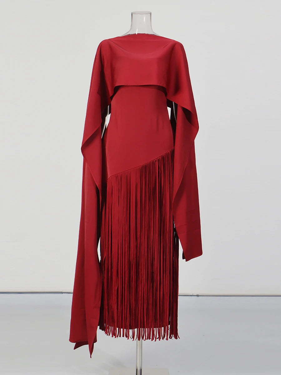 TWOTWINSTYLE Solid Loose Spliced Tassel Chic Dresses for Women O Neck Sleeveless Luxury Elegant Dress Female Summer Fashion New