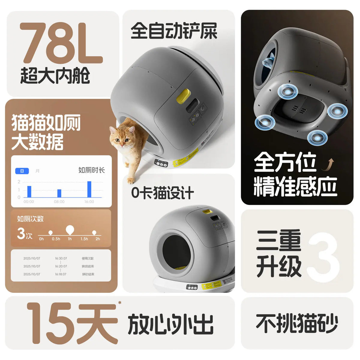 Smart Cat Litter Box Automatic Cleaning Fully Enclosed Anti-take Oversized Basin Square Design 10kg Pp Kitty,cat supplies