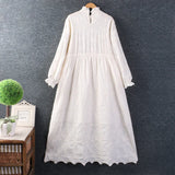 Spring New Women Japanese Small Fresh Lace Collar Embroidery Solid Color Dress