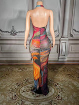 Sexy Luxury Sparkly Rhinestones Long Dress Women Mesh Party Celebrate Birthday Gown Photo Shoot Wear Performance Stage Costume