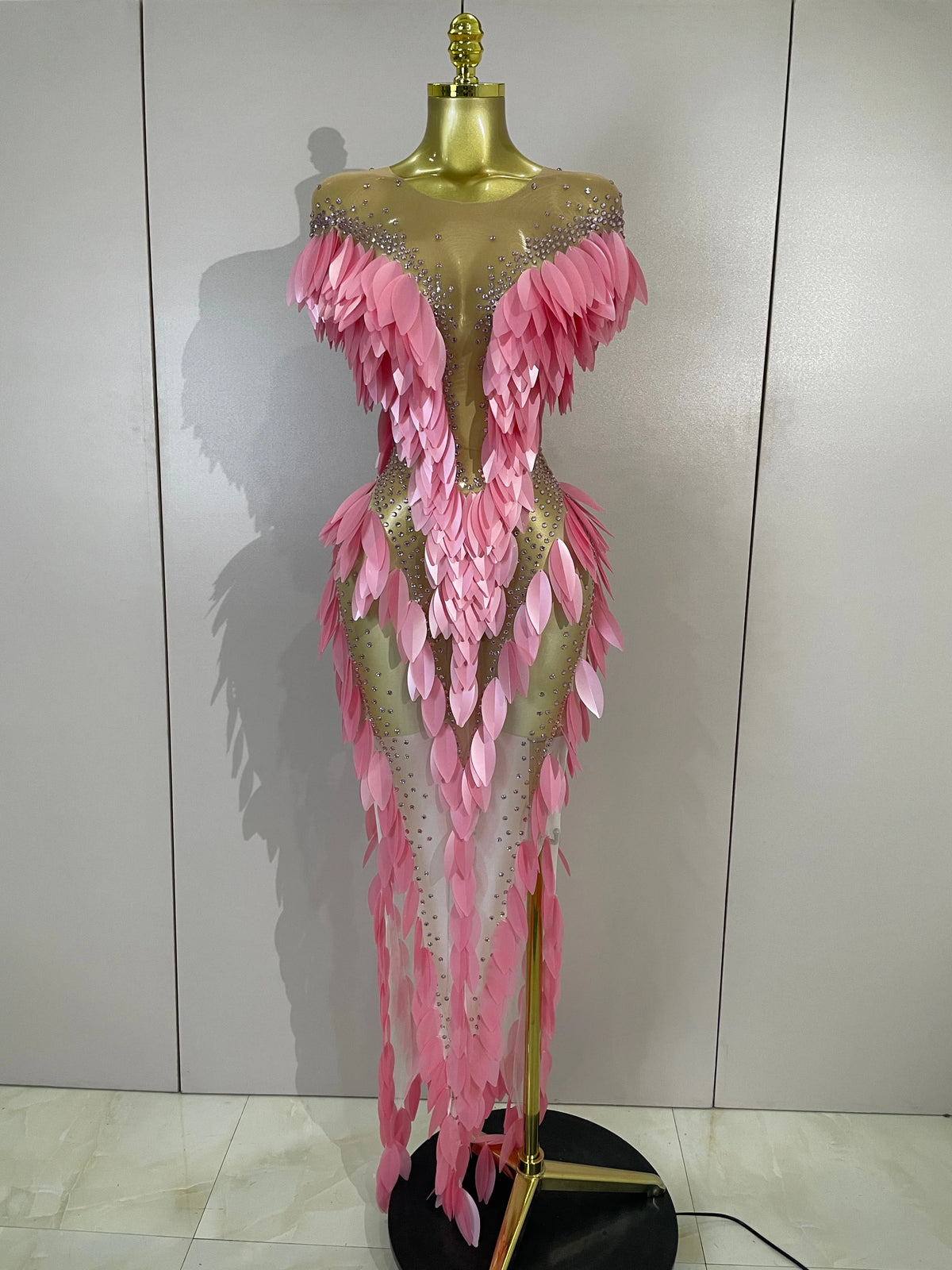 2026 Elegant Pearl Transparent Mesh Long Dress Women Evening Party Birthday Wedding Gown Red Carpet Celebrity Sexy Stage Outfit