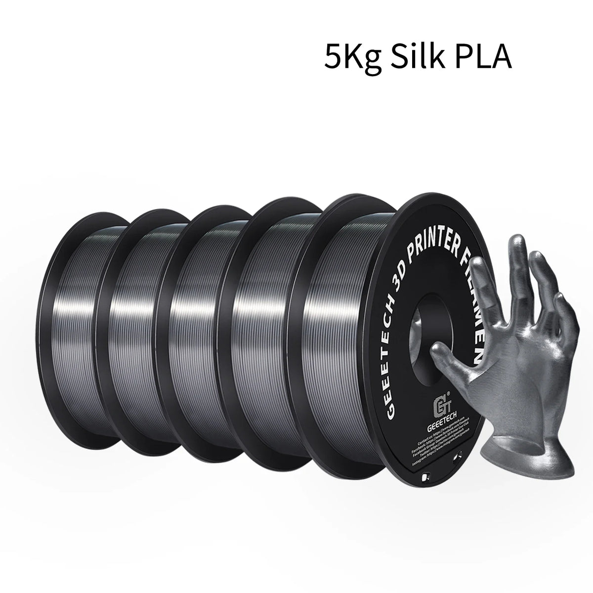 GEEETECH 5Rolls 3D Silk PLA Filament 1Kg/roll 1.75mm Spool Wire For 3D Printer Material,Vacuum packaging,Safety