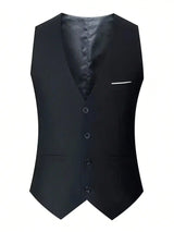 Men Lapel Black Collar 3 Pcs Suit Set Coat Vest Trousers / Business Groom Wedding Dress Fprmal Blazer Pants Waistcoat