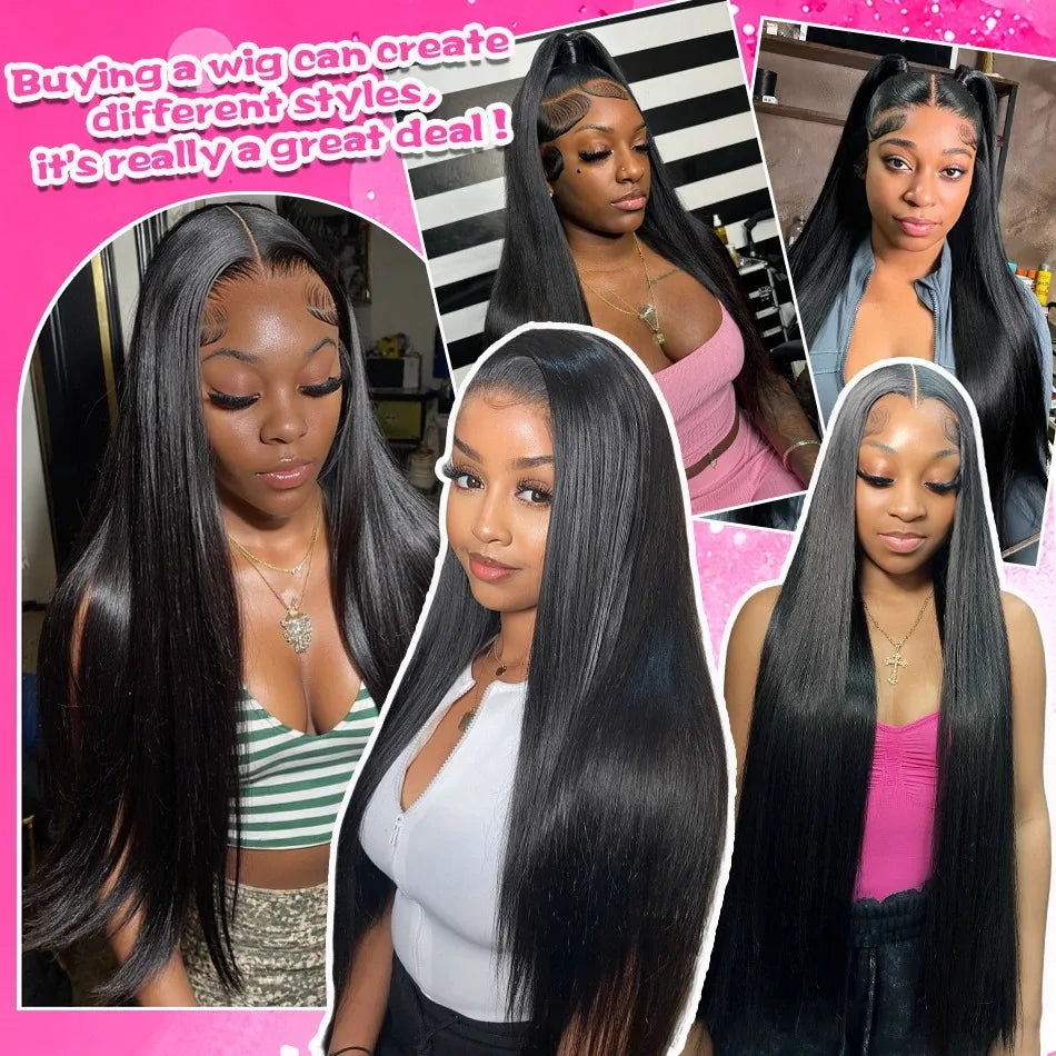Golden 5x5 Glueless Lace Frontal Wigs Pre Plucked 220%Density Bone Straight 6X6 Closure Lace Front Human Hair Wig 30 34 Inches