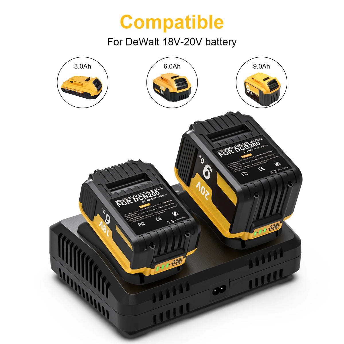 6AH Dual Charger For Dewalt DCB200 Battery Charger DCB107 DCB105 DCB112 DCB115 DCB102 DCB1106 DCB201 DCB203 DCB204 DCB205 DCB206