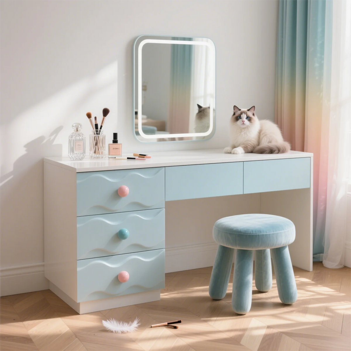 XX39New cream style pink solid wood chest integrated bedroom makeup table storage cabinet