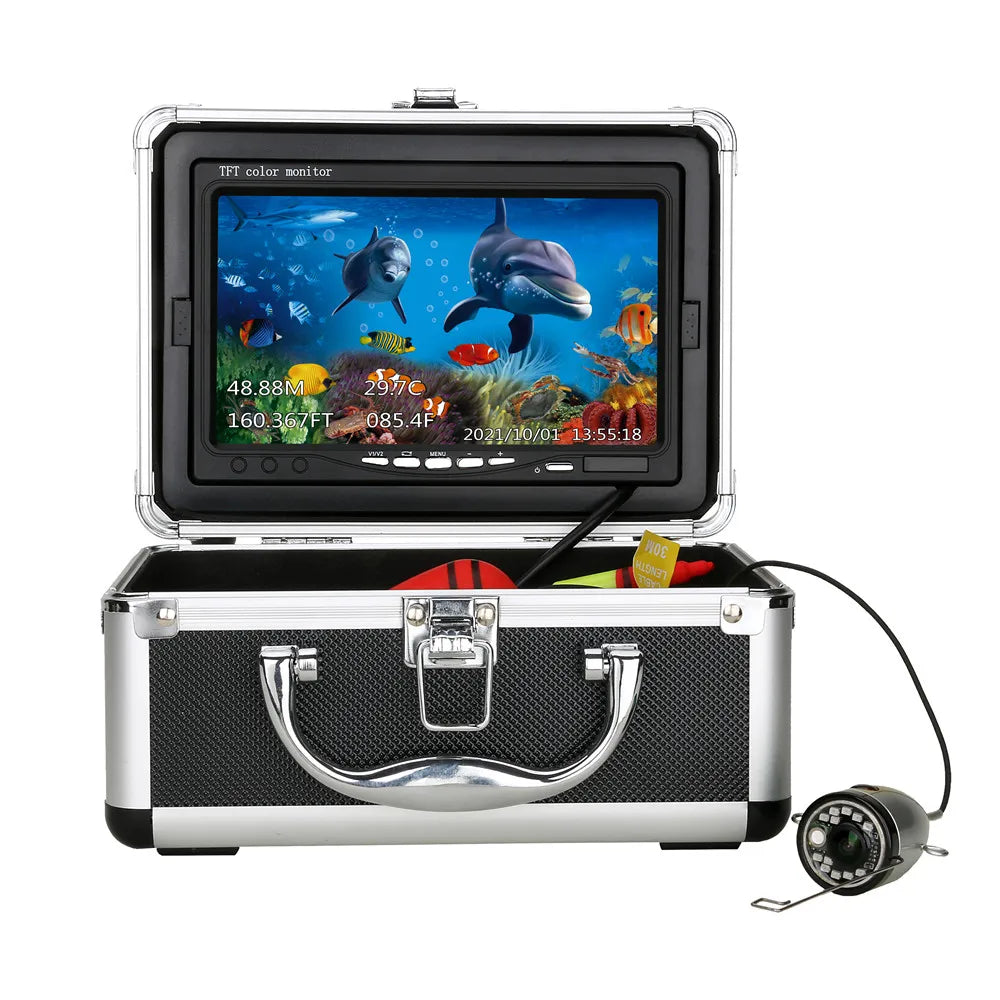 7 Inch 50m DVR Recorder Underwater Fishing Cmra with Depth Temperature Display 12pcs Infrared Lamp for Sea Fishing