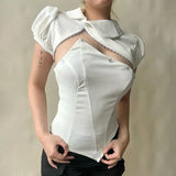 2026 Summer New Women's White Separate Top Bubble Sleeve Diagonal Neck Tube Top