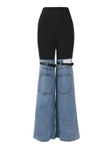 [EAM] High Waist Blue Color-block Denim Long Wide Leg Jeans New Loose Women Trousers Fashion Tide Spring Autumn 2026 17A2013H01