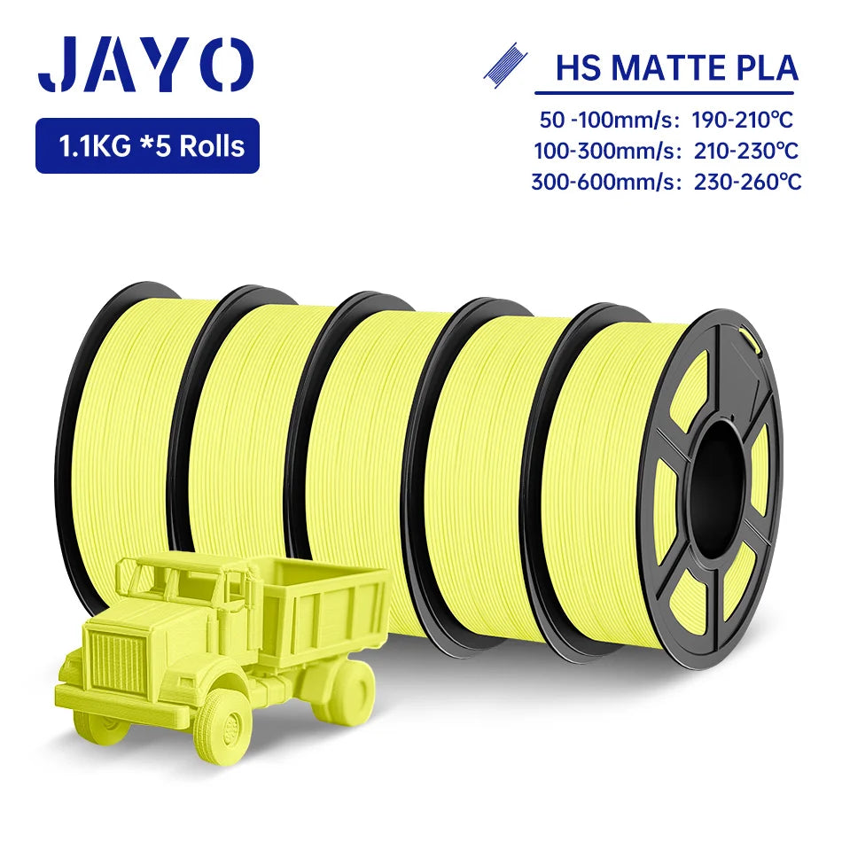 JAYO PLA Classic 3D Filament 1.75mm High Speed Matte PLA 3D Printer Filament Neatly Wound 3D Printing Materials 5Rolls/set