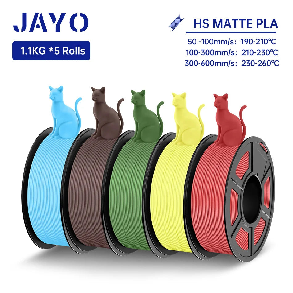 JAYO PLA Classic 3D Filament 1.75mm High Speed Matte PLA 3D Printer Filament Neatly Wound 3D Printing Materials 5Rolls/set
