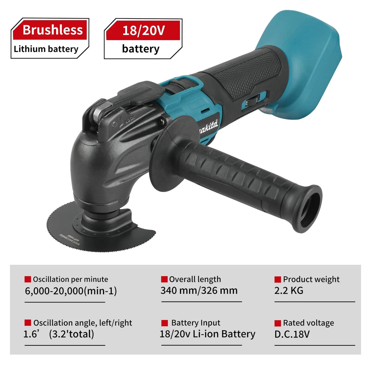 Makita 18V Brushless Oscillating Multi Tool - Quick Release Electric Trimmer Renovator Tool with Variable Speed