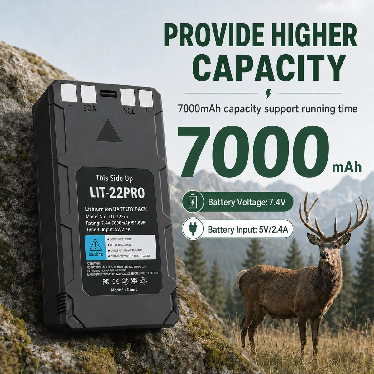7000mAh SPYPOINT LIT-22 Battery for Cellular Trail Camera For SPYPOINT Flex-M Flex-S Flex G-36 Flex-Plus Rechargable Lithium