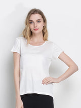 SuyaDream Woman Silk T Shirt Knitted Real Silk Short Sleeved O Neck Solid Basic Tee Simple Summer Top Black White