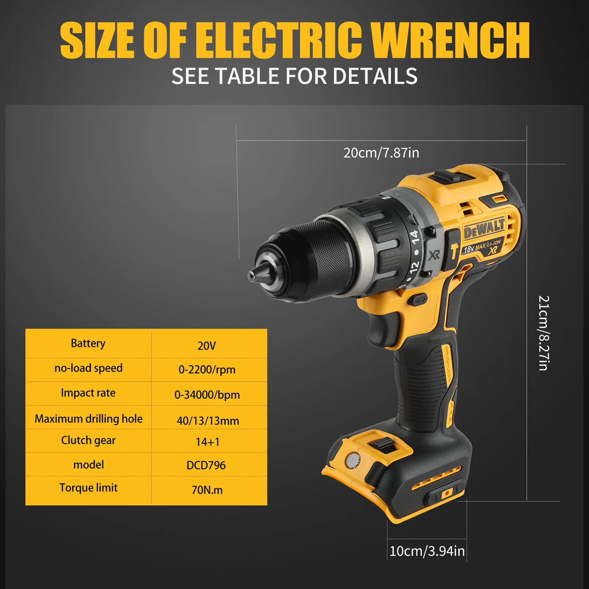 Dewalt DCD796 Cordless Brushless Impact Drill Brushless Drill Multifunctional Rechargeable Portable 20V Battery Power Tools
