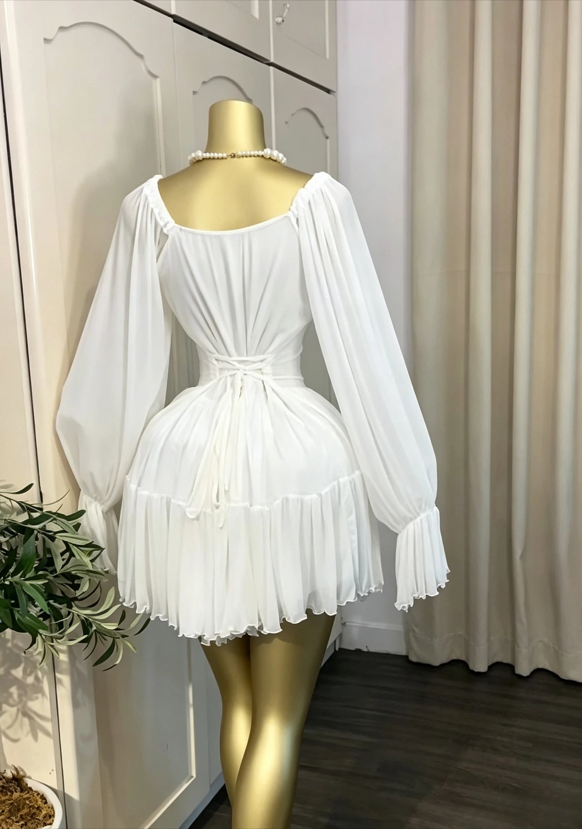 CM.YAYA Women Flare Long Sleeve Strapless Halter Pleated Mini Dress 2026 Fall Street Holiday Ruched Tiered Party Evening Dresses