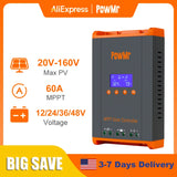 PowMr MPPT 60A Solar Charge Controller Solar Panels Regulator 12V 24V 36V 48V Parallel Up 12 Units For Lead Acid Lithium Battery