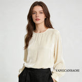 2026 Women's Fashion Spring New Clothing 30% Natural Mulberry Silk Velvet Round Neck Long Sleeve Solid Color Versatile T-shirt