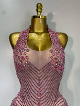 Women Sexy Halter Crystal Bodycon Mini Dress Celebrate Nightclub Performance Stage Outfit Luxury Birthday Photo Shoot Dress