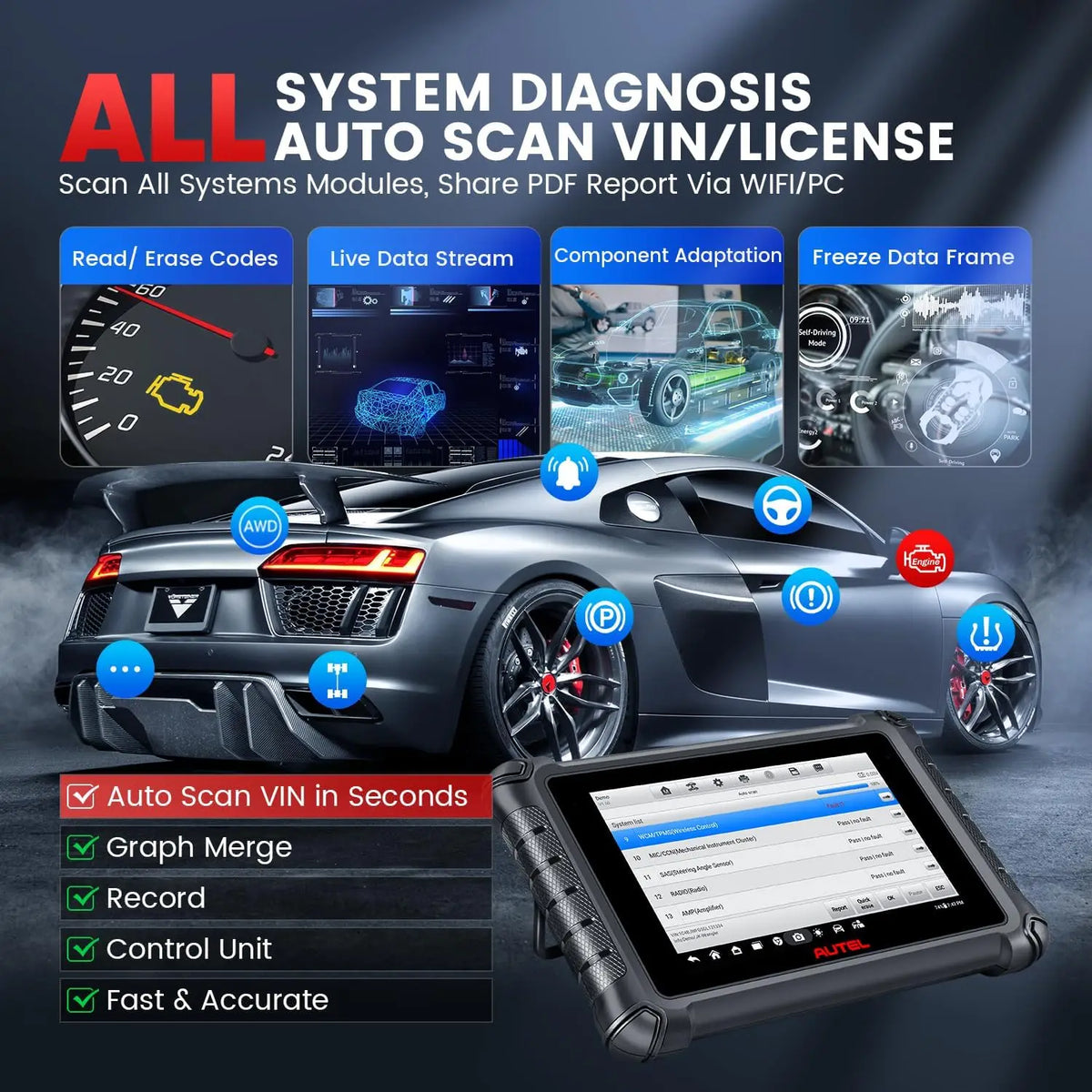 Autel MaxiCheck MX900 MK900 Diagnostic Tool Automotive OBD2 Scanner 8Inch OBD 2 Code Reader DoIP/CAN FD Same as MK900 Scanner