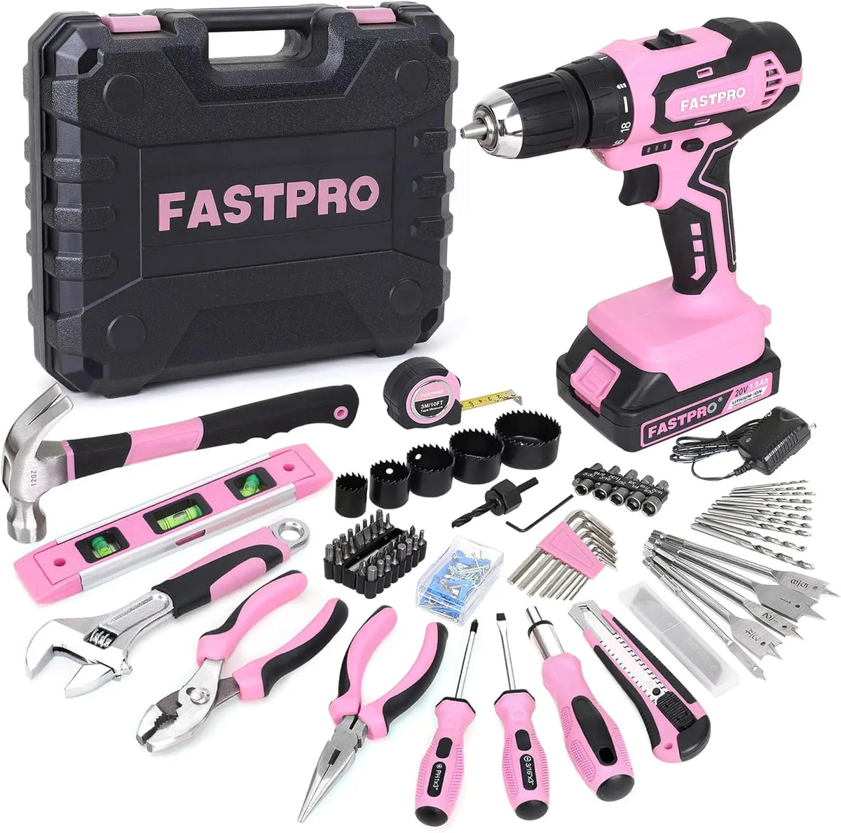 177-Piece Pink Cordless Drill and Tool Set for Women, 20V Lithium-ion with Storage Case