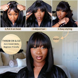 Straight Short Bob Human Hair Wigs With Bangs Fringe 3x1 Middle Part Lace Wigs Realistic Scalp Brazilian Remy Hair For Women