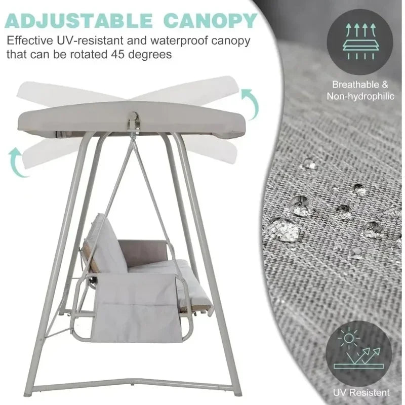 3 to 4 Seat Outdoor Swing Bed with Adjustable Canopy, 800 lbs Capacity, Includes Stand, Cushions, and Pillows
