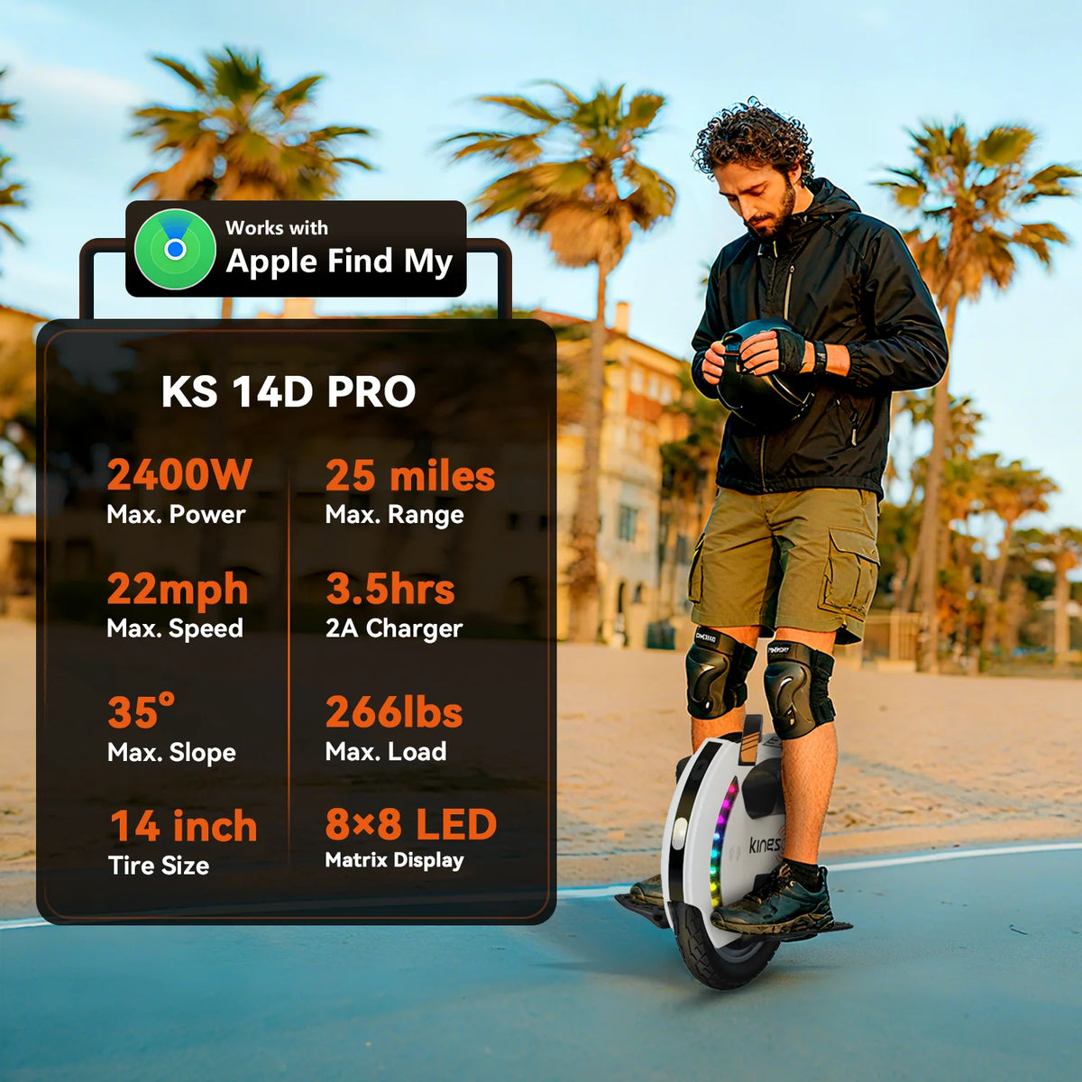Kingsong 14D Pro Electric Unicycle: Built for Adults, 2400W Motor, 25-Mile Range & 14" Wheel for a Precision City Ride