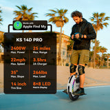 Kingsong 14D Pro Electric Unicycle: Built for Adults, 2400W Motor, 25-Mile Range & 14" Wheel for a Precision City Ride