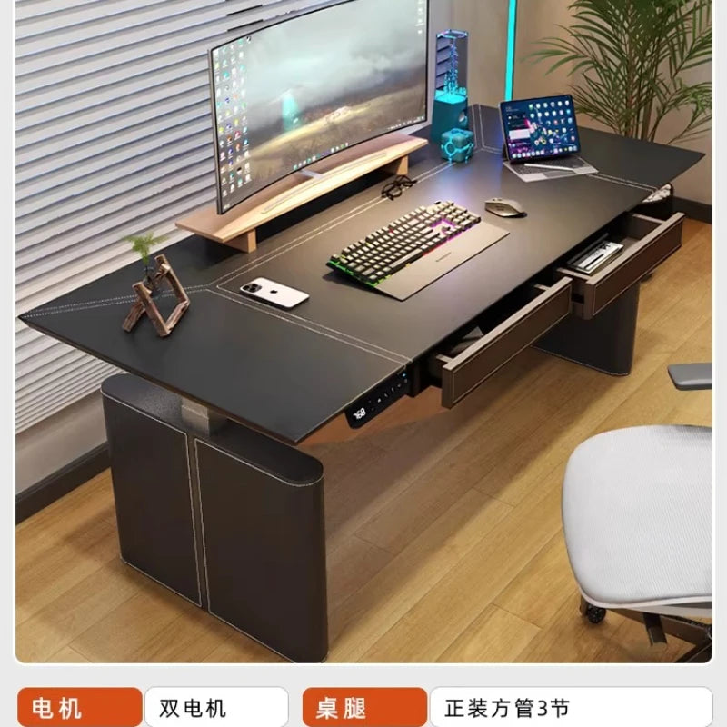 Height Adjustable  Computer Desks Gaming Electric Desk Home Office Computer Desks Study Saddle Leather Office Furniture Bureau