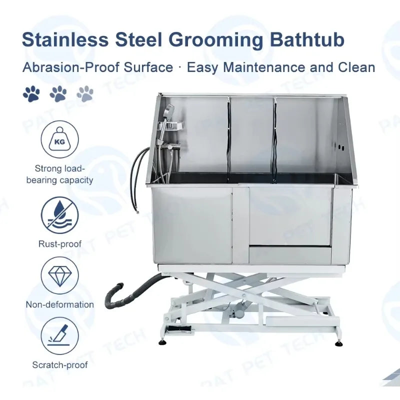 2026 PAT PET Tech 50" Pet Spa Bathing Station Electric Stainless Steel Bath Tub Dog Grooming