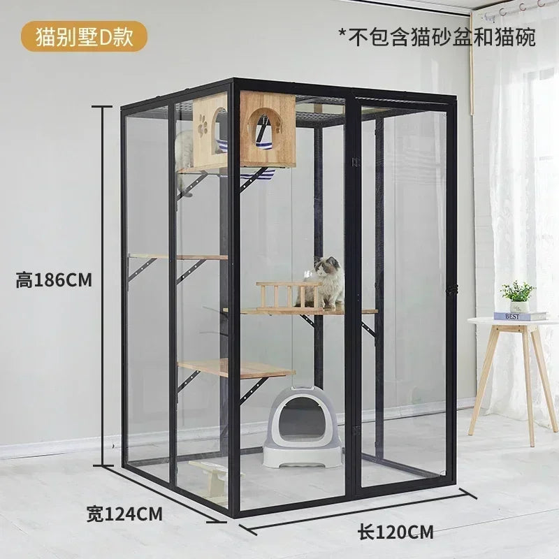 AACat Villa Solid Wood Large Free Space Cat House Pet Shop Cat Villa Deluxe Glass Room